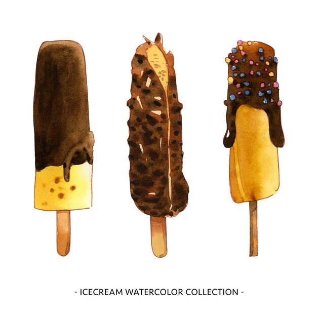 Set of watercolor ice cream sticks illustration for decorative use.