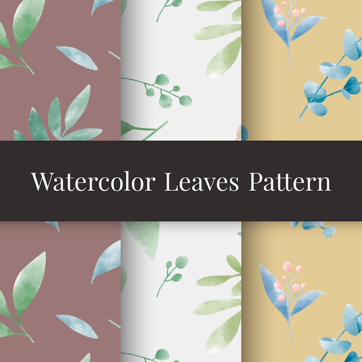 Free Vector set of watercolor leaf patterns vector