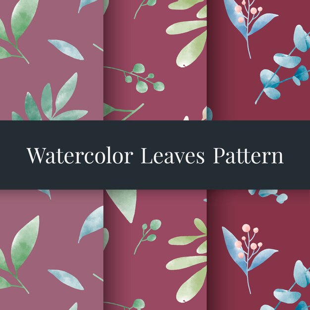 Set of watercolor leaf patterns vector