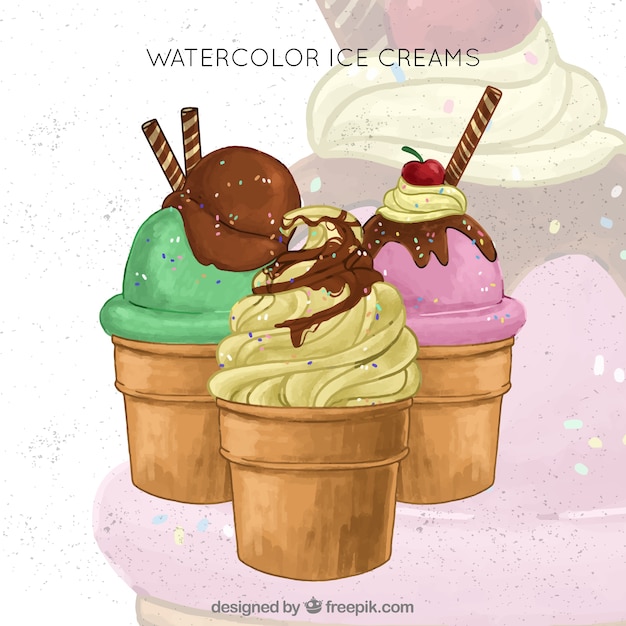 Free vector set of watercolor summer desserts