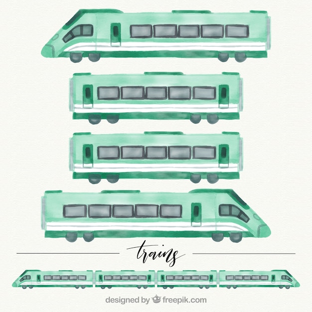 Free vector set of watercolor train wagons