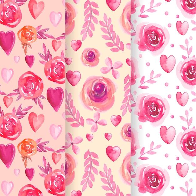 Set of watercolor valentine's day pattern
