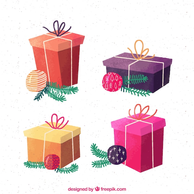 Free vector set of watercolor vintage christmas gift boxes