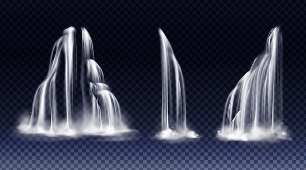 Free vector set of waterfalls with cascade, splash and fog