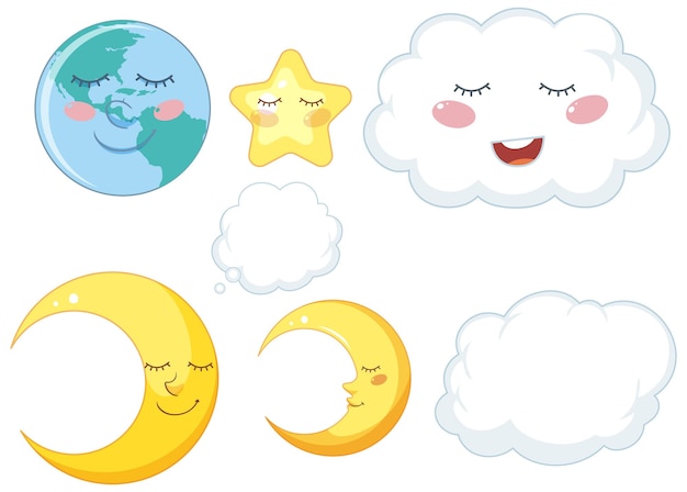 Set of weather icons with face expression