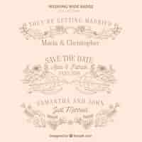 Free vector set of wedding badges with ornaments