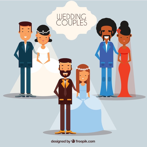 Vettore gratuito set di sposi con stili diversi