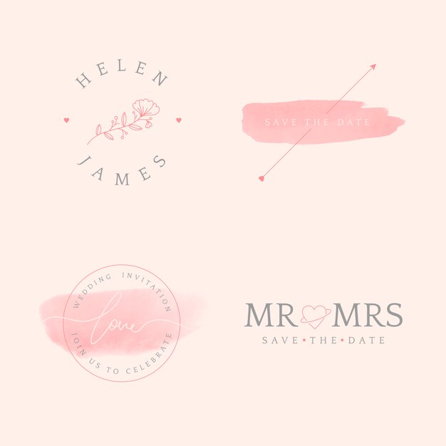 Set of wedding invitation badge design vector