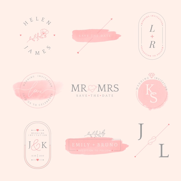 Set of wedding invitation badge design vector