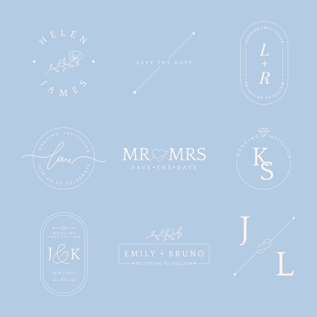 Set of wedding invitation badge design vector