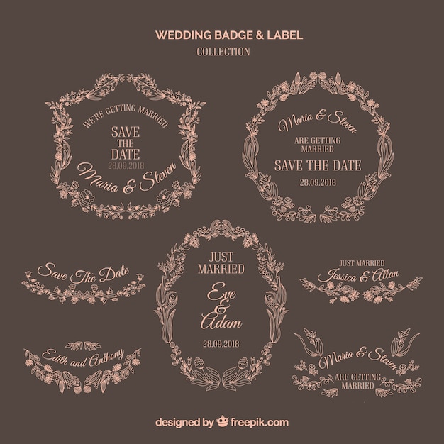 Set of wedding labels with floral ornaments