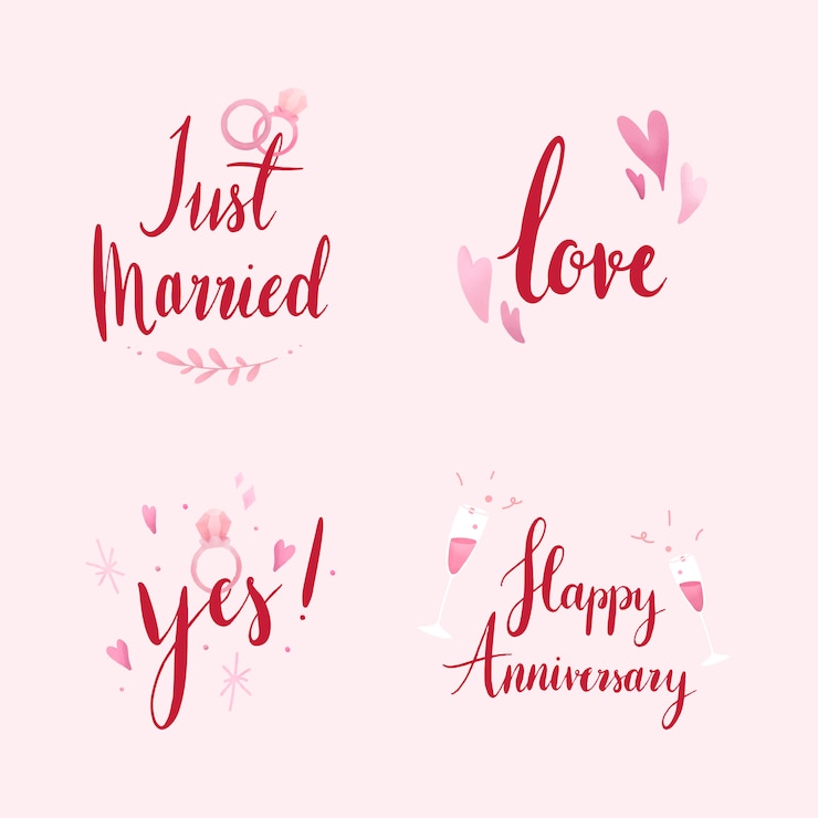 Free Vector set of wedding and love typography vectors