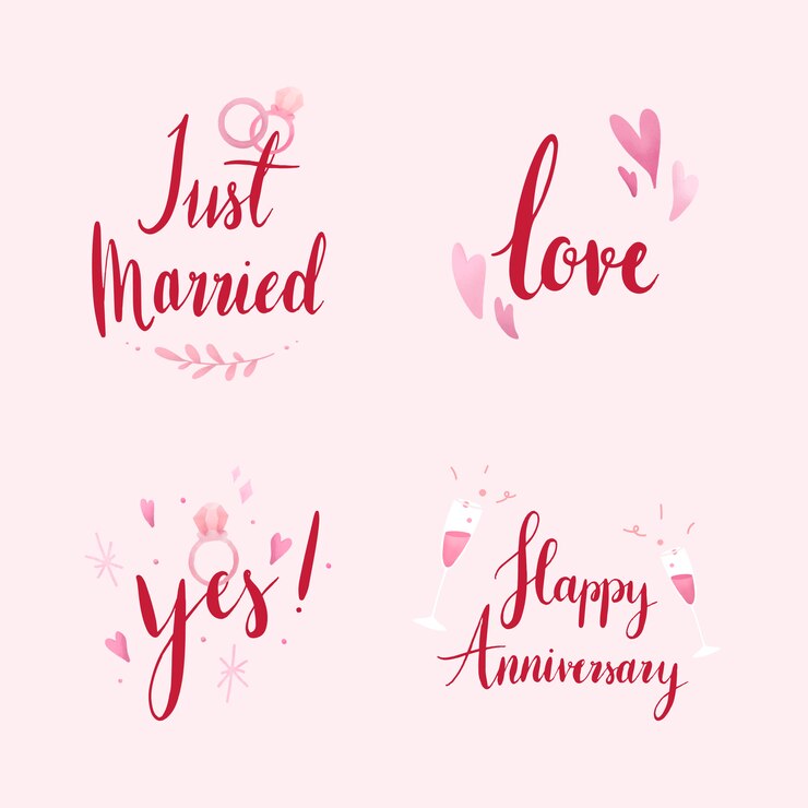 無料Vector 結婚式と愛のタイポグラフィーのベクトルのセット