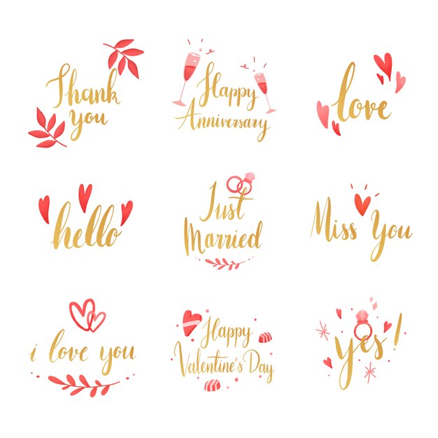 Set of wedding and love typography vectors