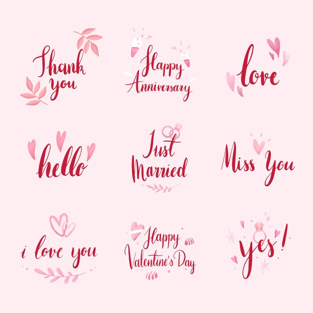 Set of wedding and love typography vectors