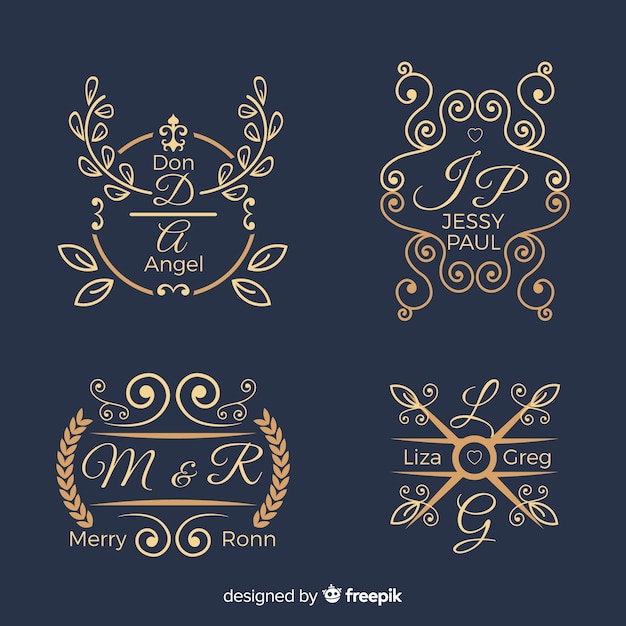 Set of wedding monogram logos