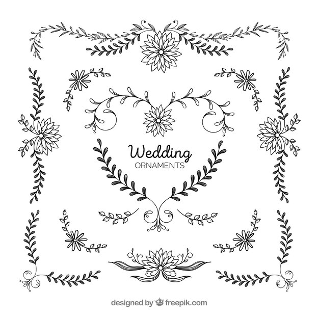 Set of wedding ornaments with flowers
