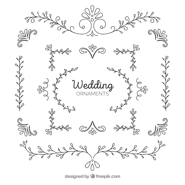 Free vector set of wedding ornaments with flowers