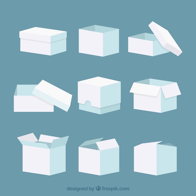 Set of white boxes to shipping in flat style