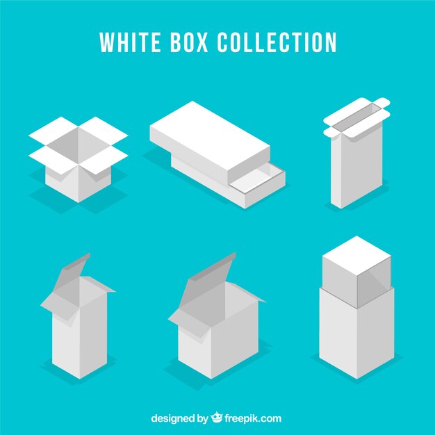 Set of white boxes to shipping in flat style