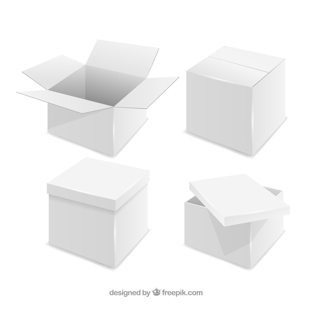 現実的なスタイルで出荷する白い箱のセット