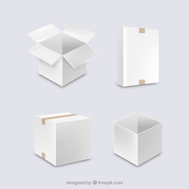 Set of white boxes to shipping in realistic style