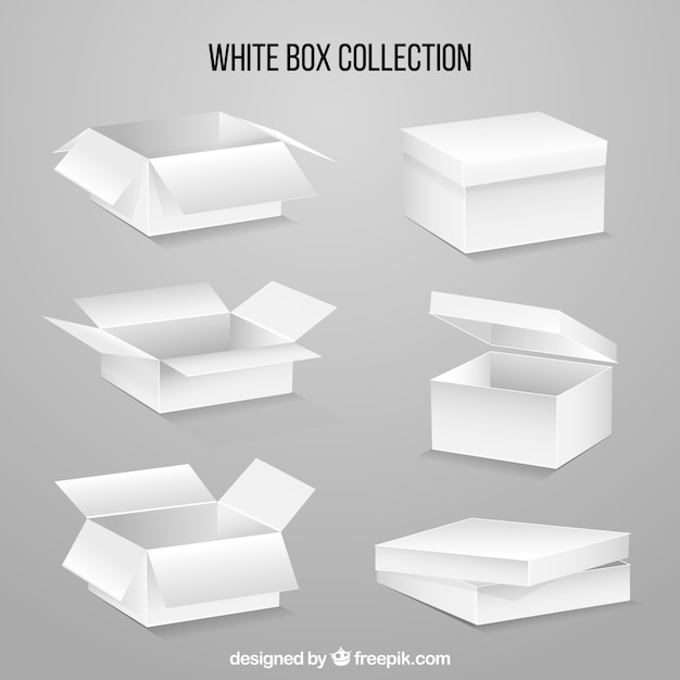 Set of white boxes to shipping in realistic style