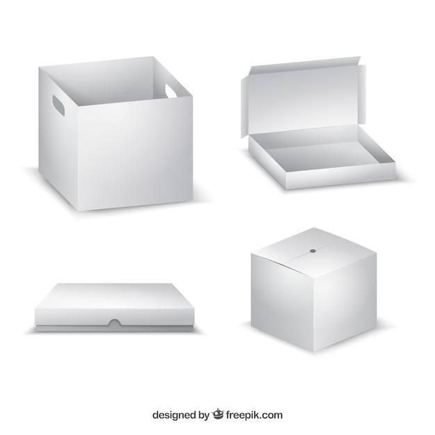 現実的なスタイルで出荷する白い箱のセット