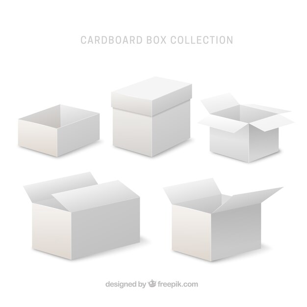 Set of white boxes to shipping in realistic style