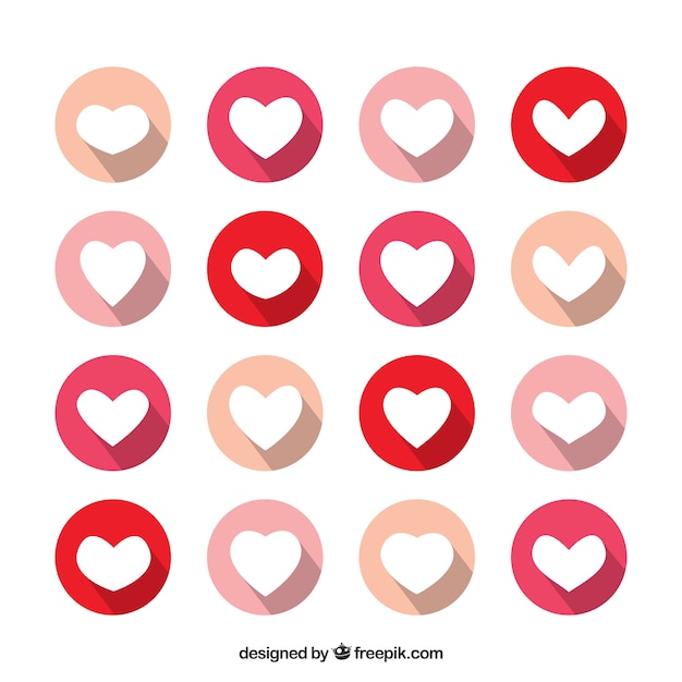 Set of white hearts with round backgrounds