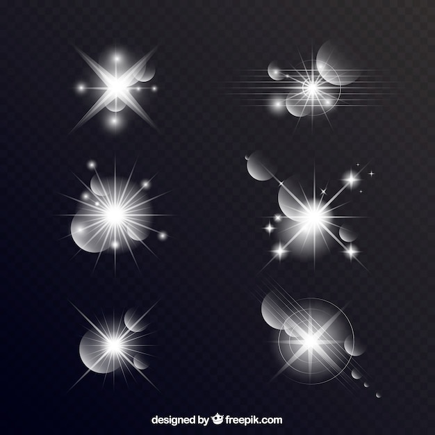 Free vector set of white lens flare with realistic style