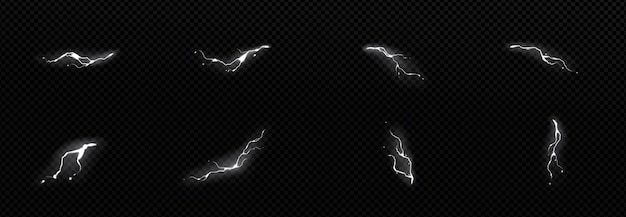 Free vector set of white lightning effects on transparent