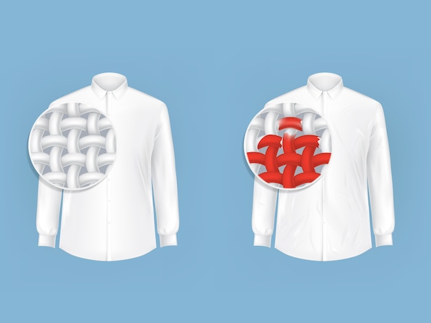 Free vector set of white shirts with magnifying glass.