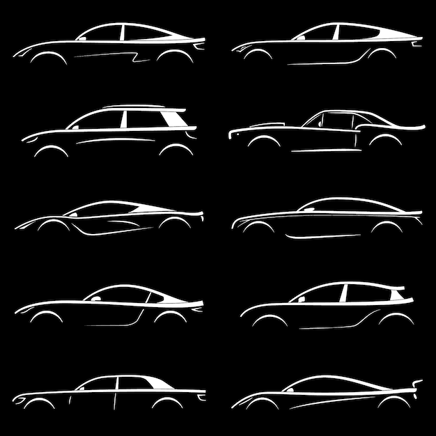 Set of white silhouette car.