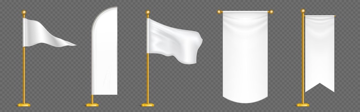 Free Vector set of white silk flags on golden poles