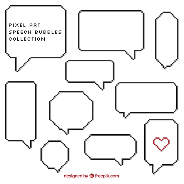 Free vector set of white speech bubbles in pixel art style