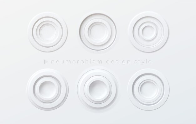 白い背景で隔離の新形のスタイルで白いボリュームの丸いボタンのセット