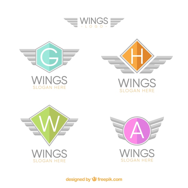 Set of wings logos with colored shapes