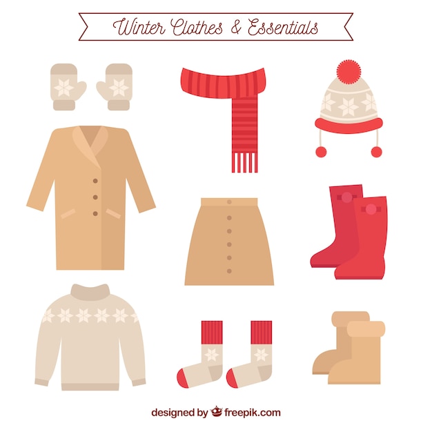 Set of winter clothes in flat style