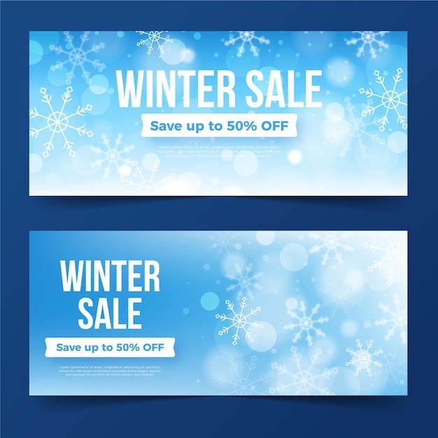 Set of winter sale banners with blurry elements