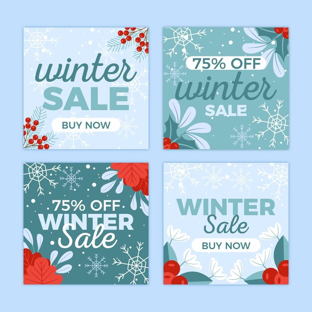 Set of winter sale instagram posts