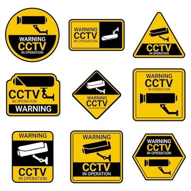 Set with cctv camera signs