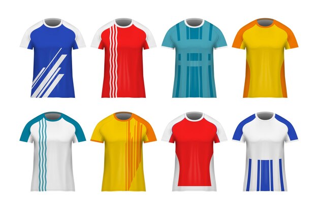 스포츠 유니폼 상판 벡터 일러스트 레이 션의 고립 된 이미지와 고립 된 현실적인 축구 축구 유니폼 모형 아이콘으로 설정