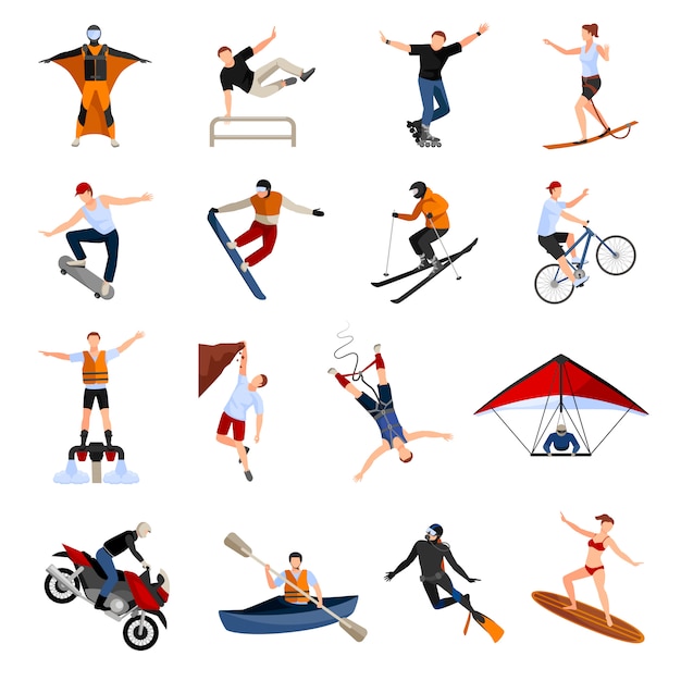 Free vector set with people doing various kinds of extreme sports