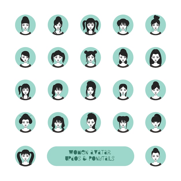 Free vector set of woman avatar with different  hairstyles