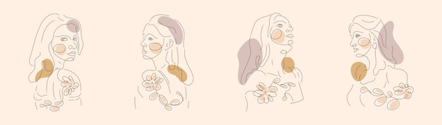 Free vector set of women in elegant line art style