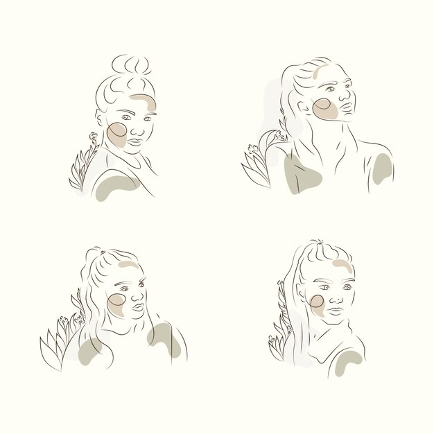 Set of women in elegant line art style