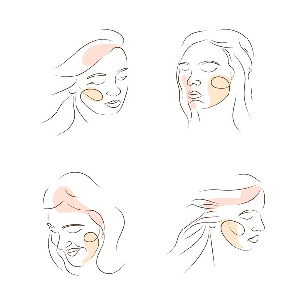 Set of women in elegant line art style