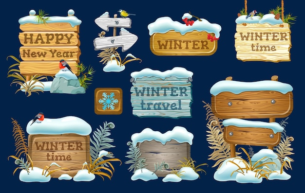 Free vector set of wooden boards with snowdrift.