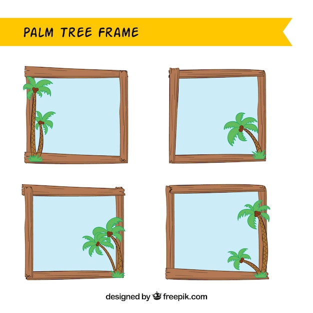 Free vector set of wooden frames with palm trees